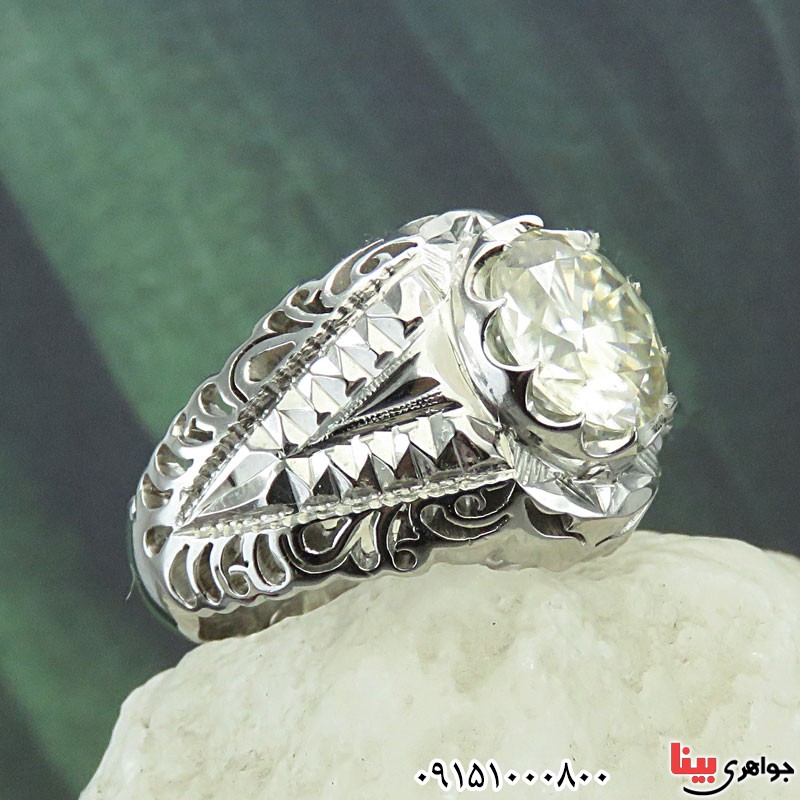 انگشتر الماس روسی (موزانایت) درشت دست ساز رودیوم فاخر _کد:29921