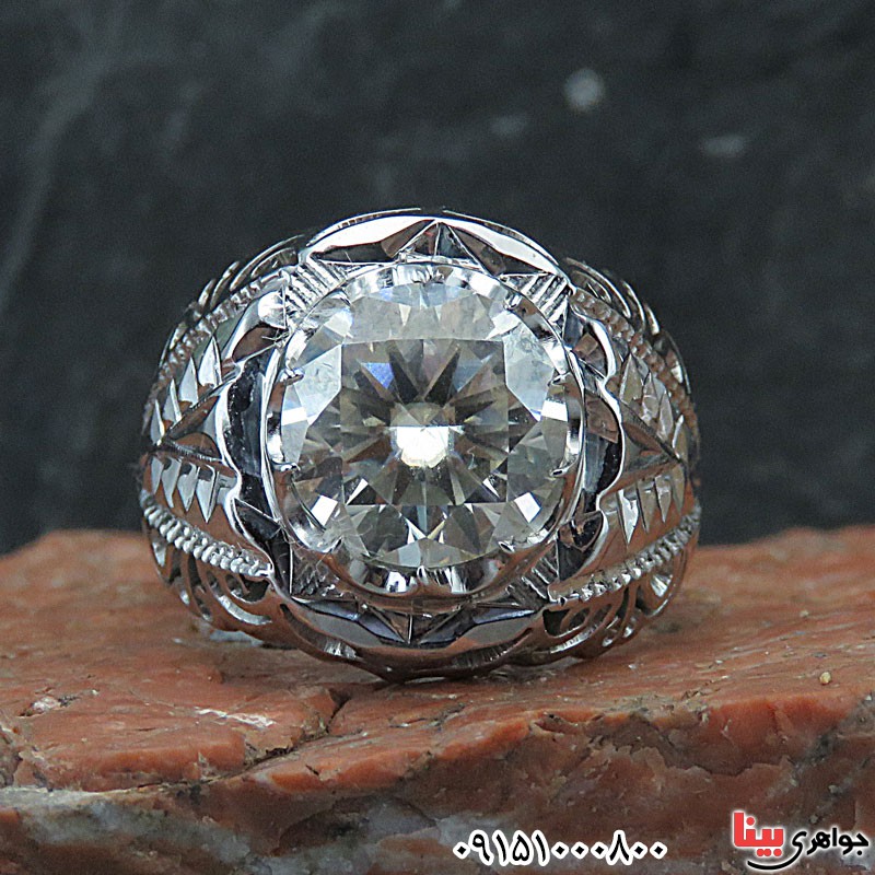 انگشتر الماس روسی (موزانایت) درشت دست ساز رودیوم فاخر _کد:29921