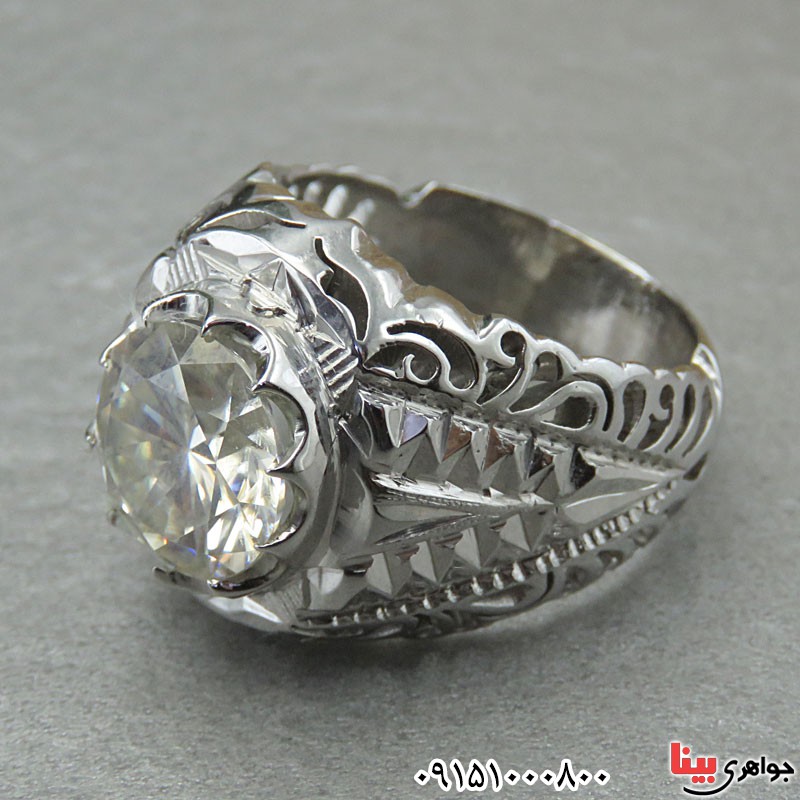 انگشتر الماس روسی (موزانایت) درشت دست ساز رودیوم فاخر _کد:29921