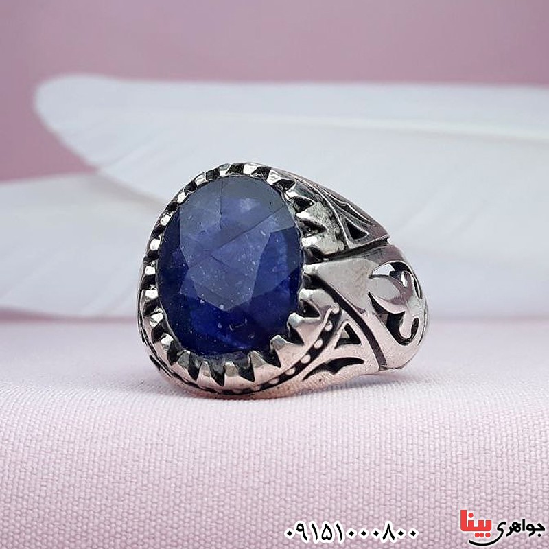 انگشتر یاقوت کبود مردانه خوشرنگ و خاص _کد:29974