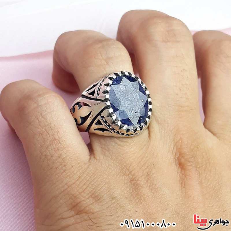 انگشتر یاقوت کبود مردانه خوشرنگ و خاص _کد:29974
