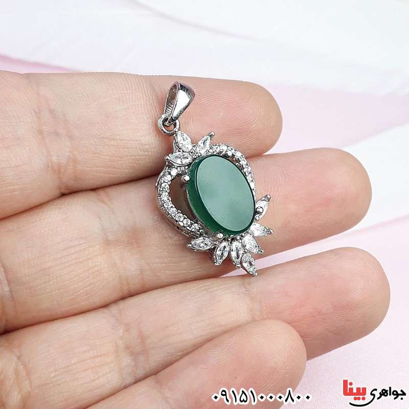 گردنبند عقیق سبز رودیوم زنانه خاص و خوشرنگ _کد:29975