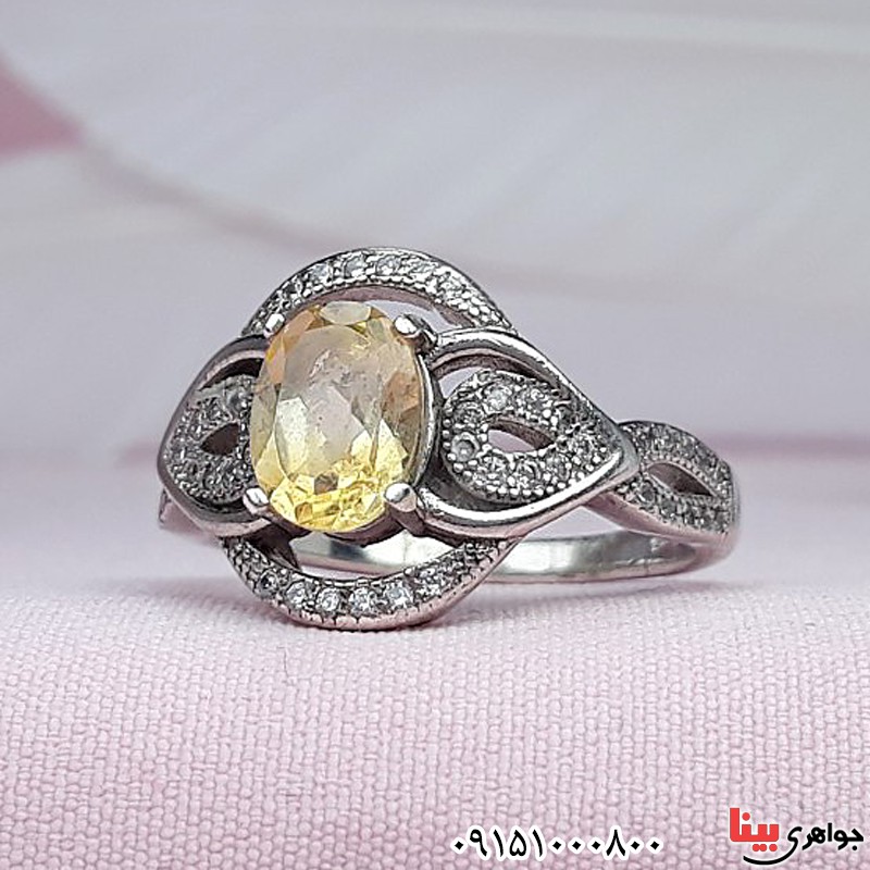 انگشتر سیترین رودیوم خوشرنگ و خاص زنانه _کد:29990