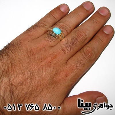 انگشتر فیروزه نیشابوری عجمی مردانه هشت چنگ