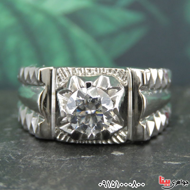 انگشتر الماس روسی (موزانایت) فاخر مردانه دست ساز _کد:30059