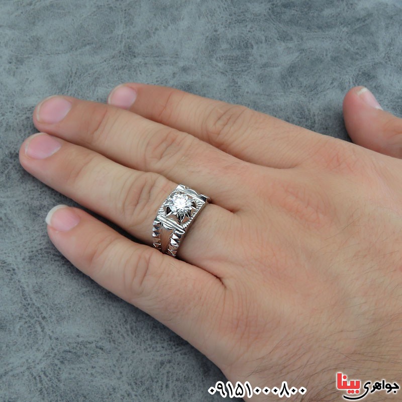 انگشتر الماس روسی (موزانایت) فاخر مردانه دست ساز _کد:30059