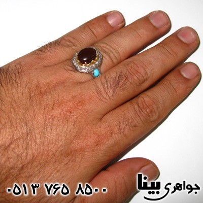 انگشتر چند جواهر عقیق و فیروزه و الماس مردانه فاخر