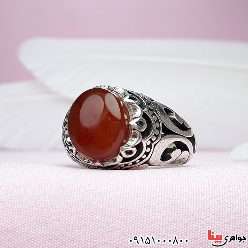 انگشتر عقیق یمنی سرخ مردانه عالی زیبا و خوشرنگ _کد:30094