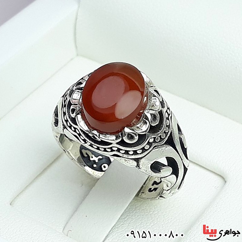 انگشتر عقیق یمنی سرخ مردانه عالی زیبا و خوشرنگ _کد:30094