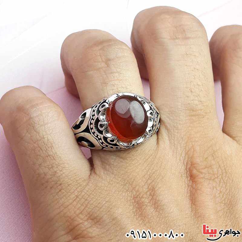 انگشتر عقیق یمنی سرخ مردانه عالی زیبا و خوشرنگ _کد:30094