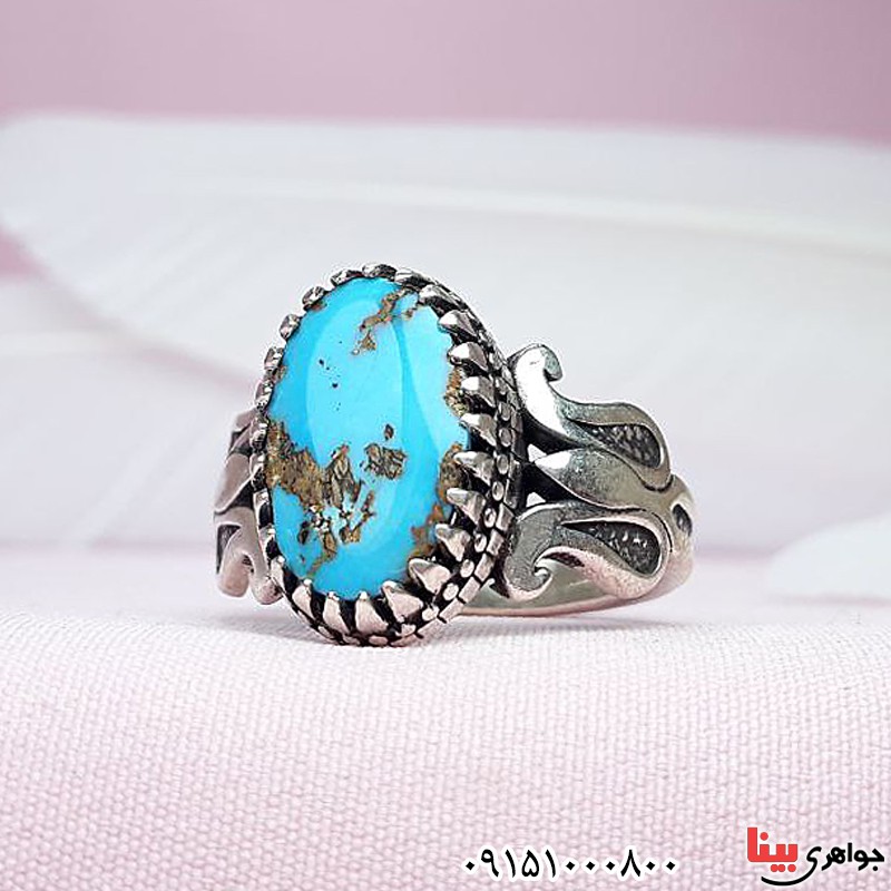 انگشتر فیروزه نیشابوری مردانه زیبا _کد:30101