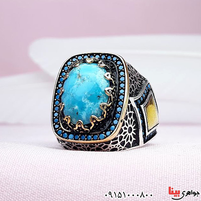 انگشتر فیروزه نیشابوری با رکابی زیبا و خاص _کد:30102
