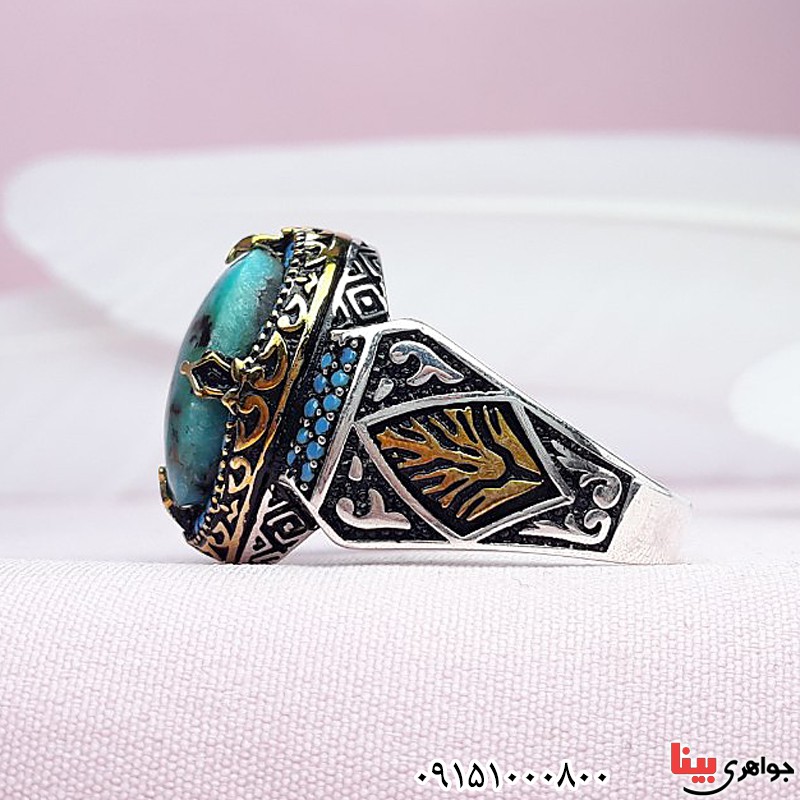 انگشتر فیروزه نیشابوری مردانه با رکابی خاص _کد:30103