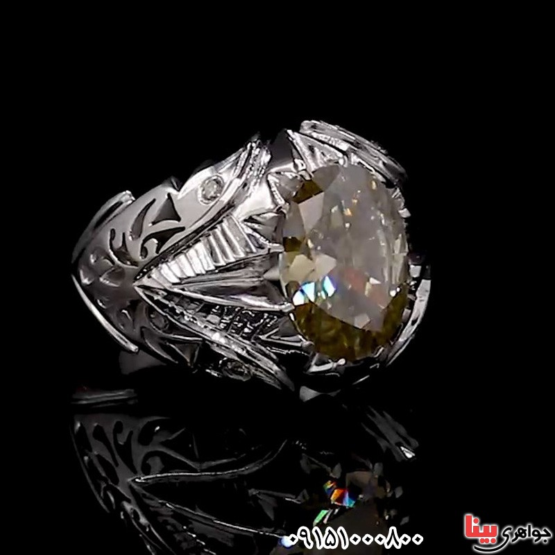 انگشتر الماس روسی (موزانایت) دور الماس رودیوم دست ساز فاخر _کد:30129