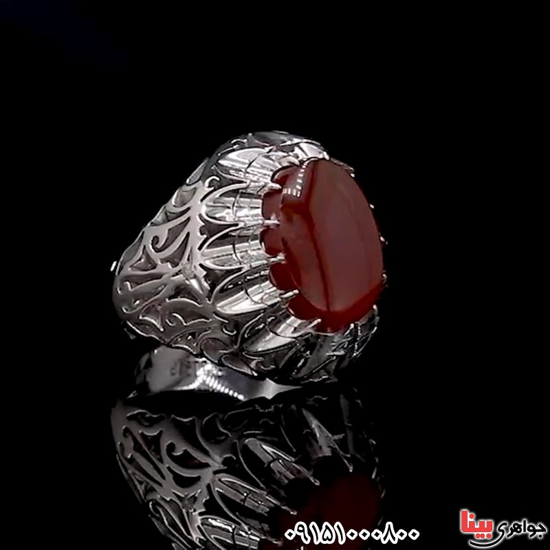 انگشتر عقیق یمنی و الماس دست ساز رودیوم مردانه فاخر _کد:30135