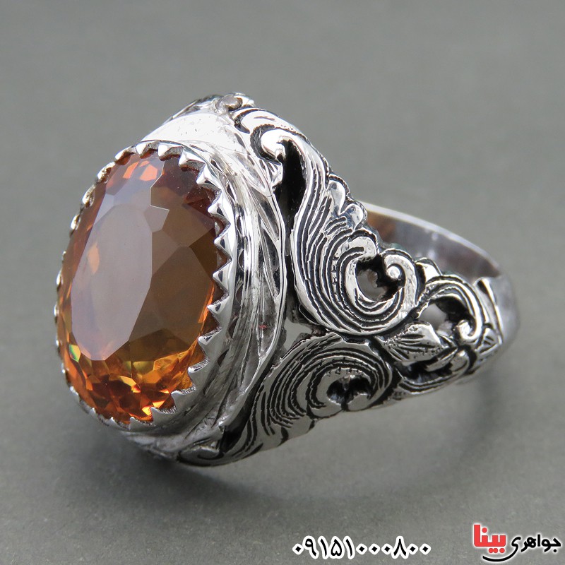 انگشتر الکساندریت و الماس دست ساز مردانه فاخر و خاص رودیوم 