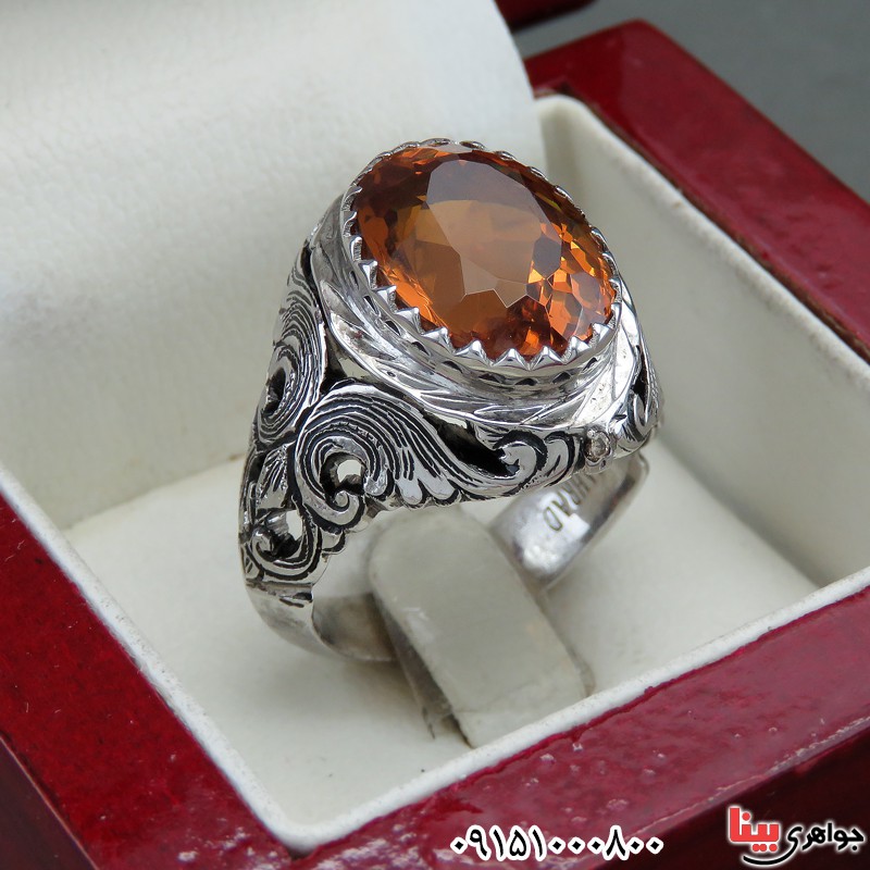 انگشتر الکساندریت و الماس دست ساز مردانه فاخر و خاص رودیوم _کد:30150