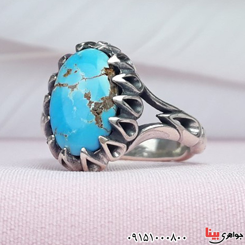 انگشتر فیروزه نیشابوری مردانه خاص و زیبا _کد:30165