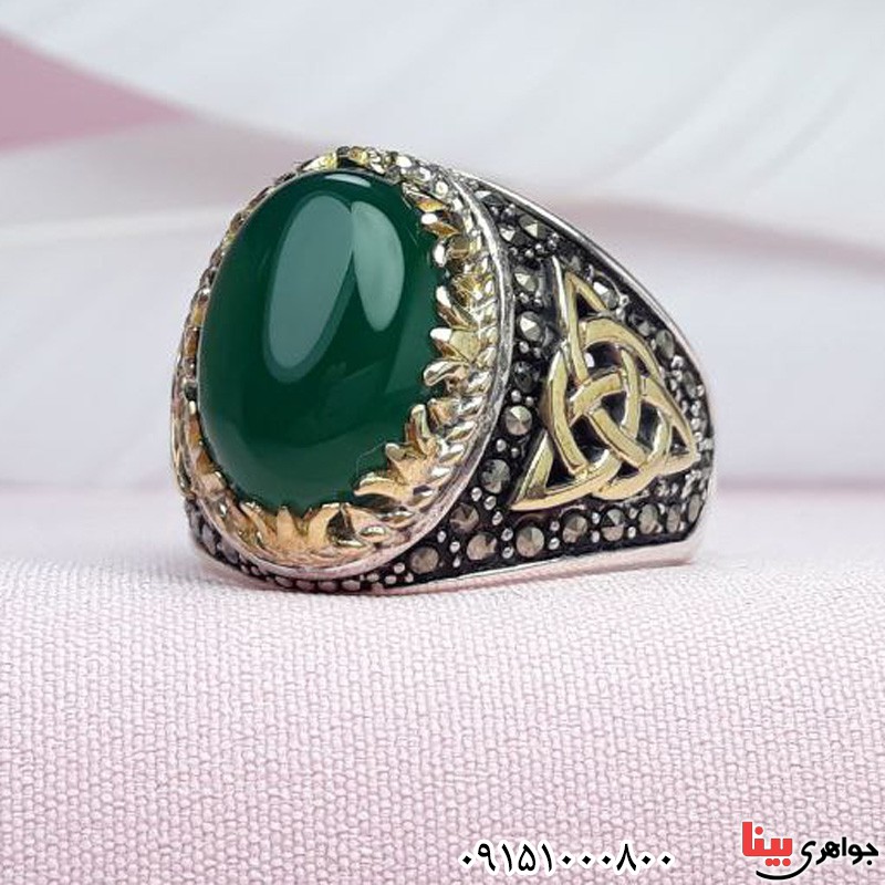 انگشتر عقیق سبز مردانه خوشرنگ و خاص _کد:30176