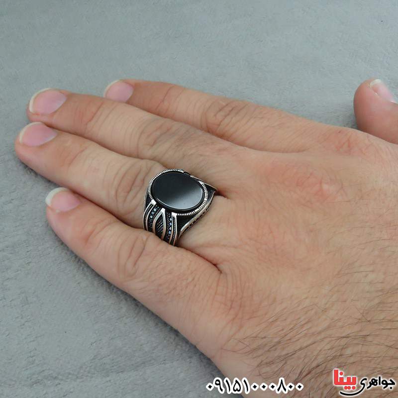 انگشتر عقیق سیاه (اونیکس) مردانه بسیار زیبا و خاص _کد:30200
