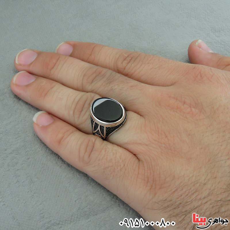 انگشتر عقیق سیاه (اونیکس) خاص میکروستینگ زیبا _کد:30202