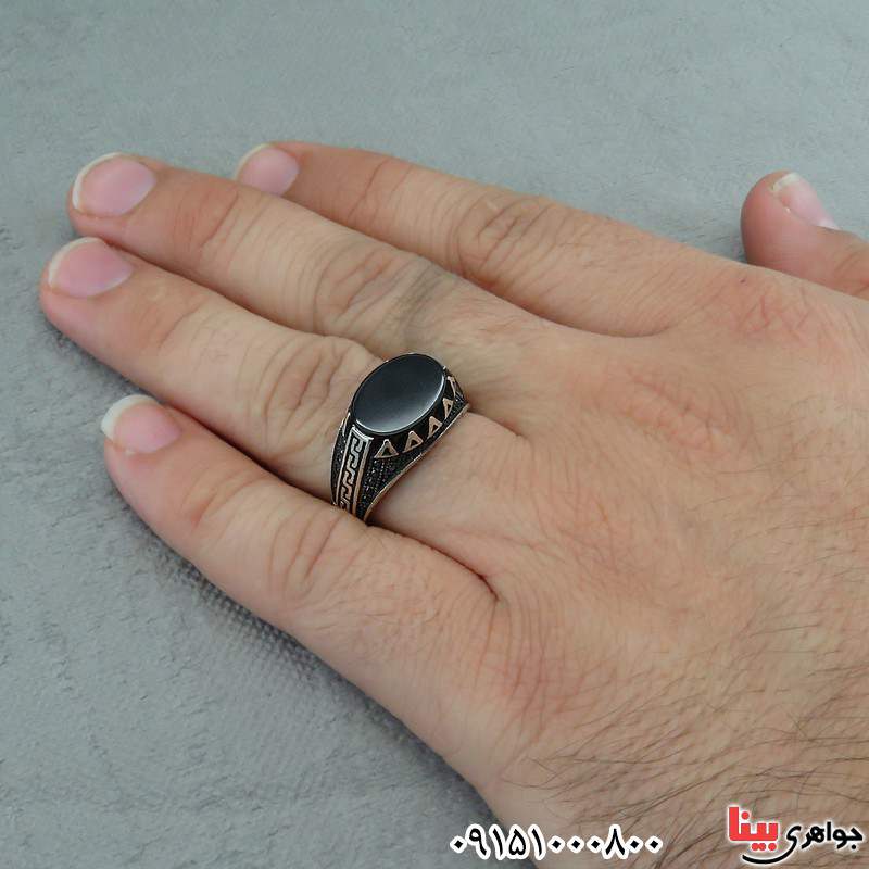 انگشتر عقیق سیاه (اونیکس) مردانه میکروستینگ بسیار خاص و زیبا _کد:30234