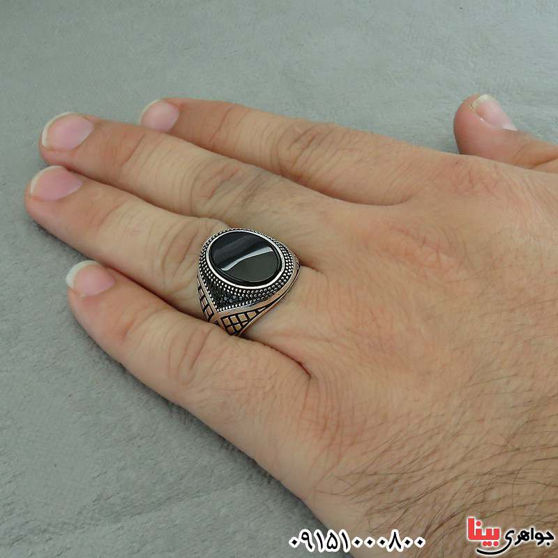 انگشتر عقیق سیاه (اونیکس) میکروستینگ مردانه زیبا _کد:30236