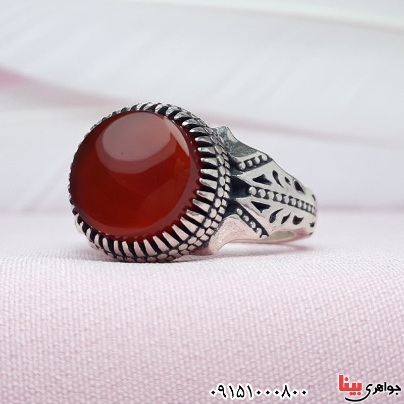 انگشتر عقیق یمنی سرخ مردانه عالی خوشرنگ _کد:30238