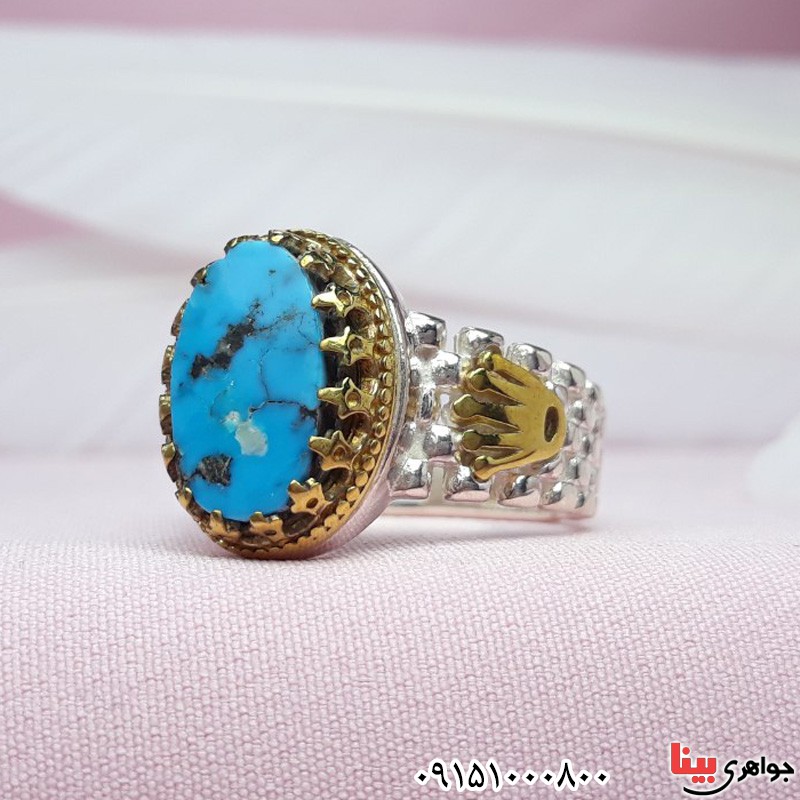 انگشتر فیروزه نیشابوری عالی مردانه _کد:30239