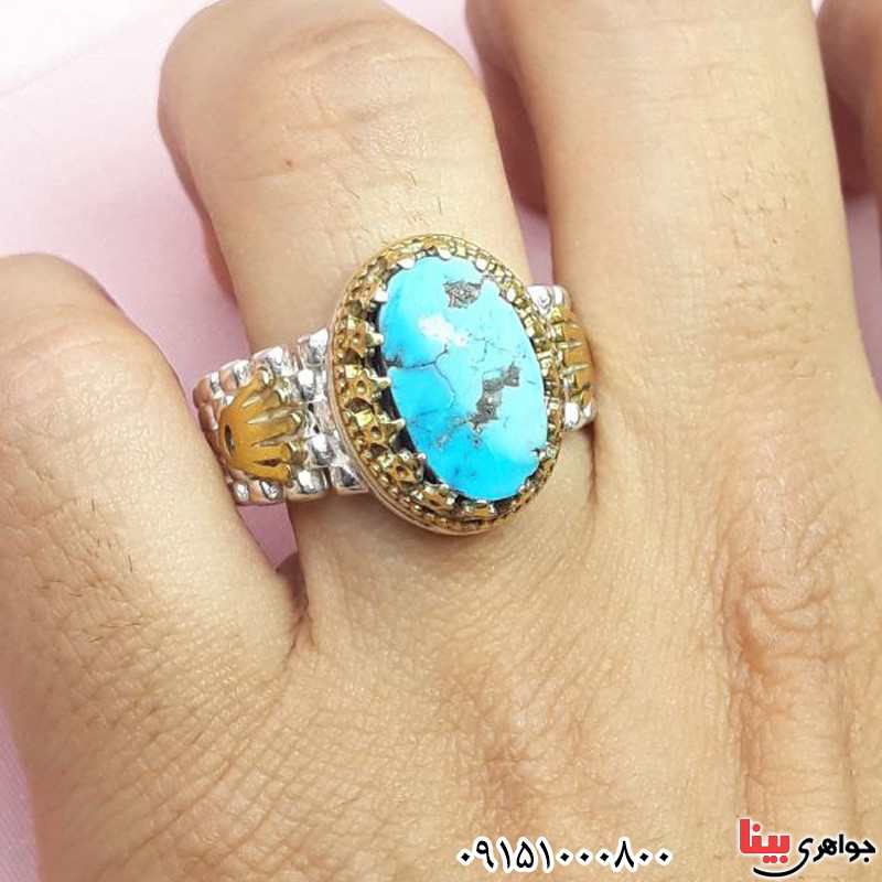 انگشتر فیروزه نیشابوری عالی مردانه _کد:30239