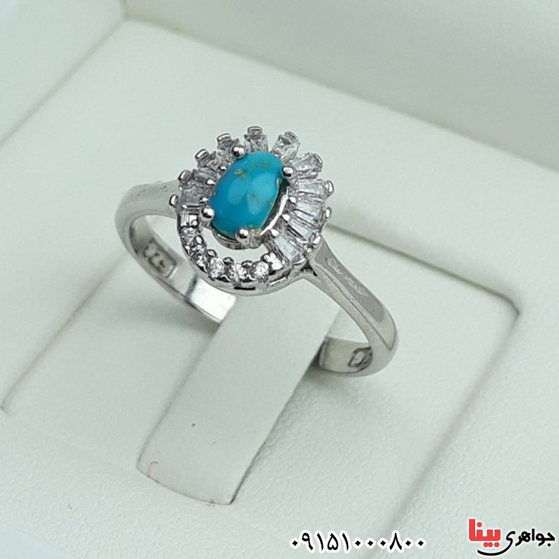 انگشتر فیروزه نیشابوری رودیوم خاص و خوشرنگ _کد:30254