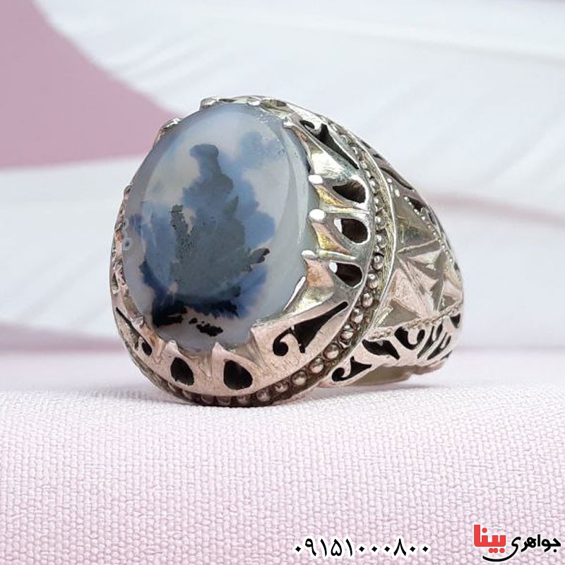 انگشتر عقیق شجری طبیعی دست ساز درشت مردانه _کد:30376