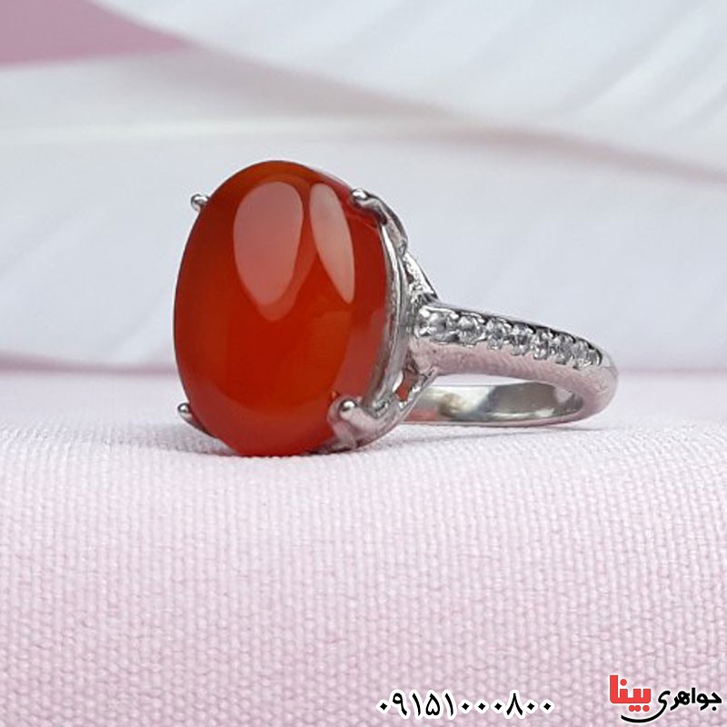 انگشتر عقیق یمنی سرخ رودیوم زنانه خاص _کد:30384