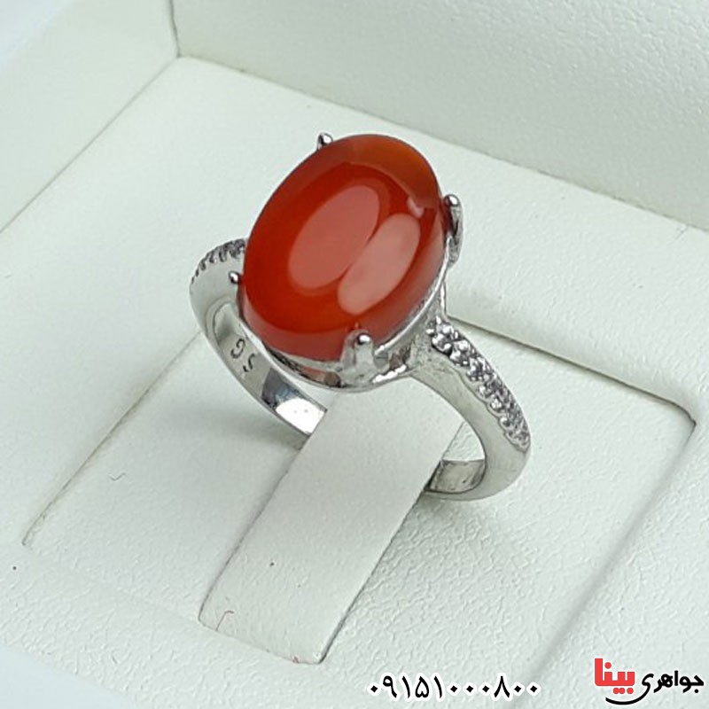 انگشتر عقیق یمنی سرخ رودیوم زنانه خاص _کد:30384