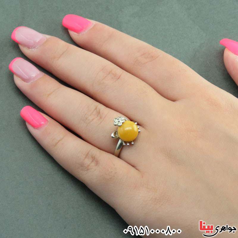 انگشتر کهربا زنانه زیبا و شیک _کد:30457