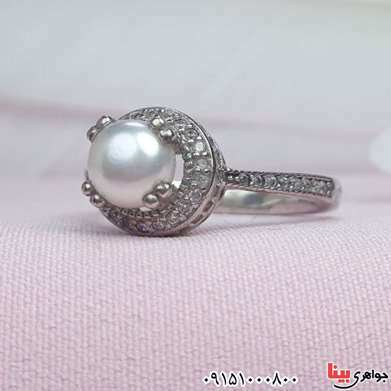 انگشتر مروارید رودیوم خاص و شیک _کد:30517