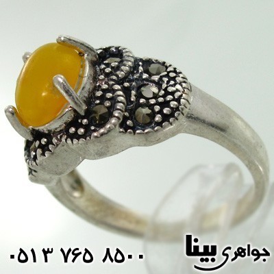 انگشتر عقیق شرف الشمس زنانه حدیدکاری شده