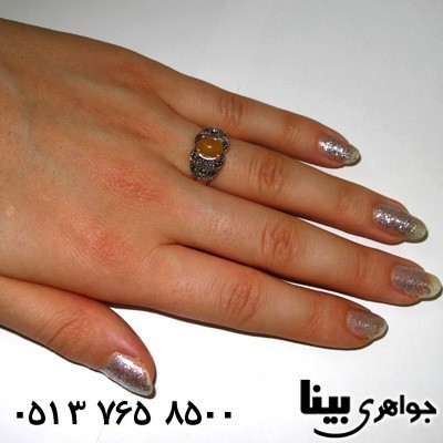 انگشتر عقیق شرف الشمس زنانه حدیدکاری شده