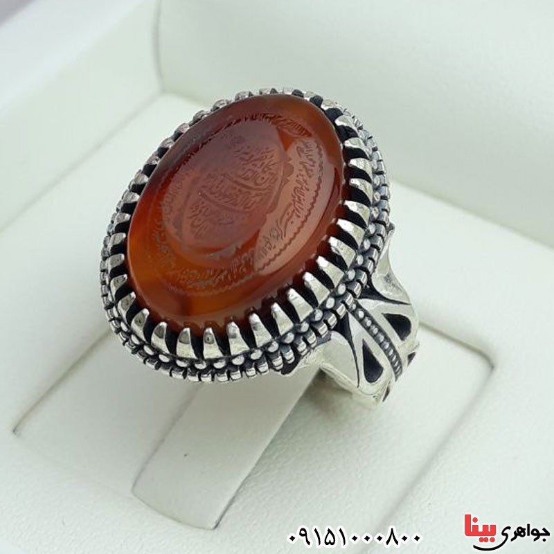 انگشتر عقیق یمنی خطی با حکاکی وان یکاد و آیت الکرسی _کد:30522