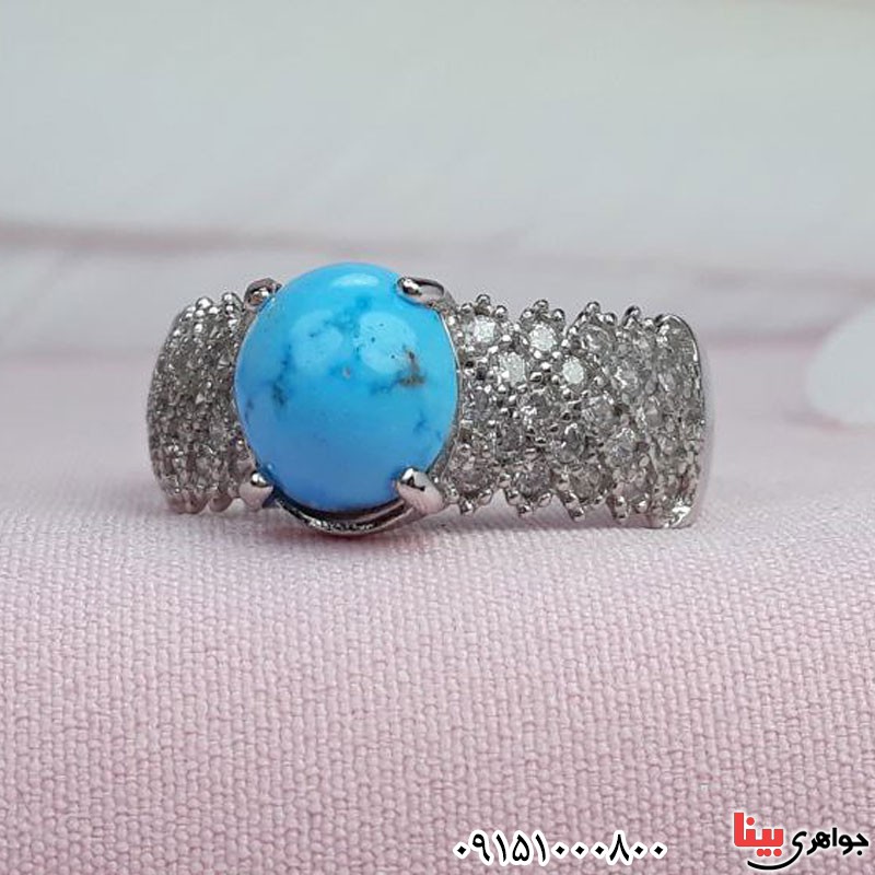 انگشتر فیروزه نیشابوری خاص رودیوم _کد:30525