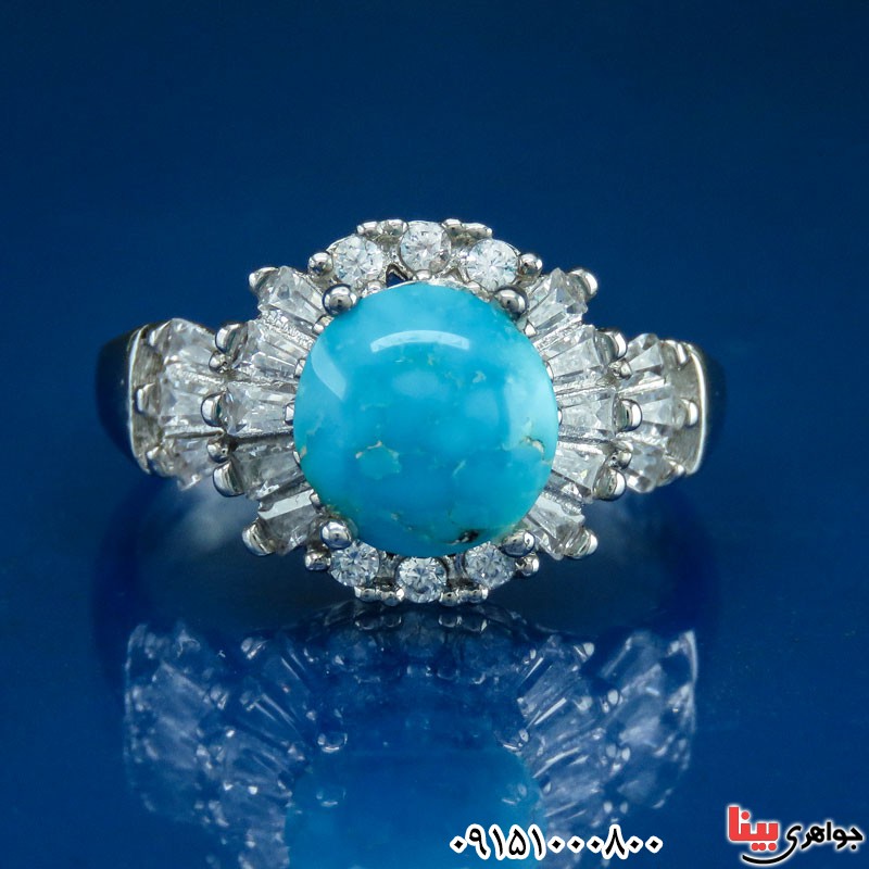 انگشتر فیروزه رودیوم نیشابوری خوشرنگ _کد:30537