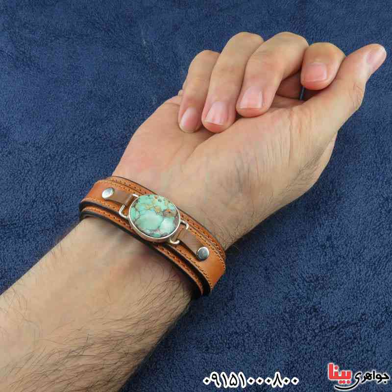 دستبند فیروزه نیشابوری چرمی خاص مردانه _کد:30545