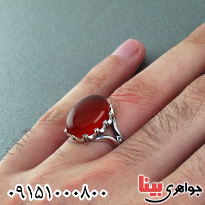 انگشتر عقیق قرمز موکل دار مردانه خاص _کد:30546