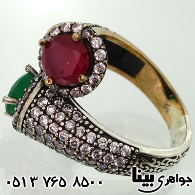 انگشتر جید زنانه عثمانی دو نگین