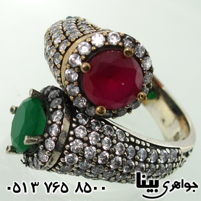 انگشتر جید زنانه عثمانی دو نگین