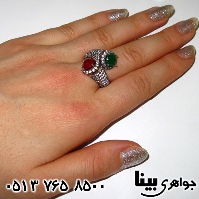 انگشتر جید زنانه عثمانی دو نگین