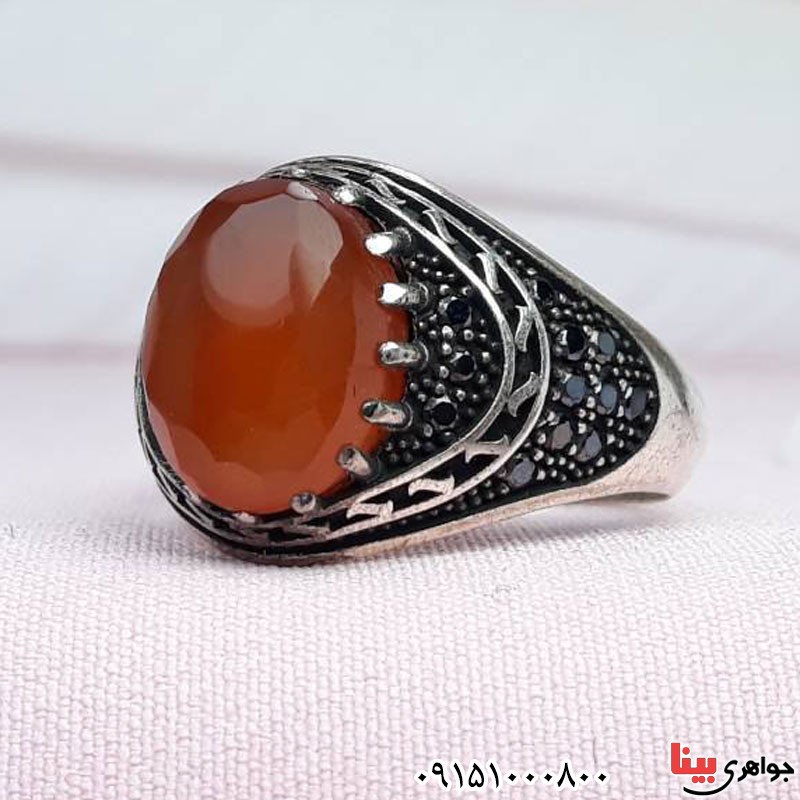 انگشتر عقیق یمنی پرتقالی میکروستینگ مردانه خاص _کد:30569