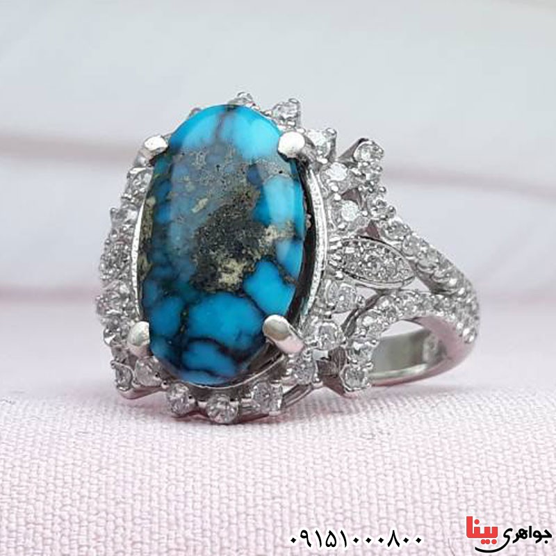 انگشتر فیروزه نیشابوری رودیوم خاص زنانه _کد:30574