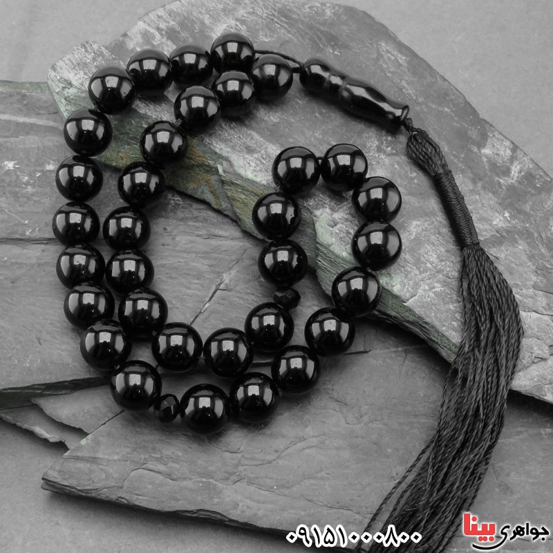 تسبیح عقیق سیاه (اونیکس) صنعتی درشت 33 دانه ای خاص و زیبا تسبیح عقیق سیاه (اونیکس) صنعتی درشت 33 دانه ای خاص و زیبا