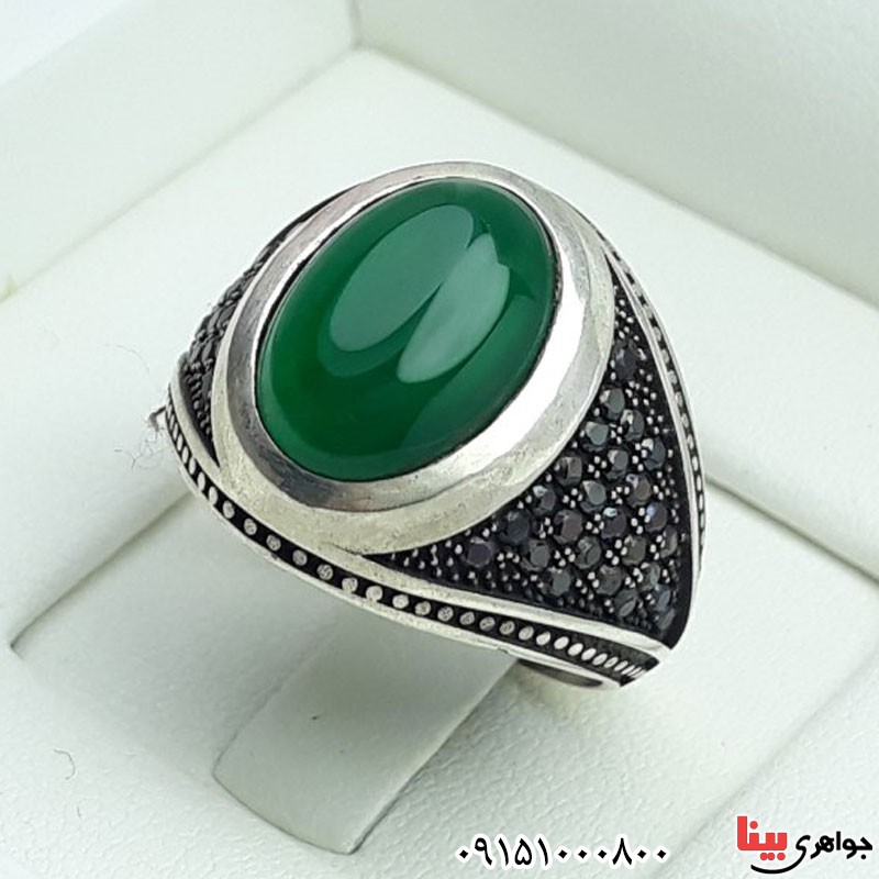 انگشتر عقیق سبز مردانه خوشرنگ و زیبا میکروستینگ _کد:30659